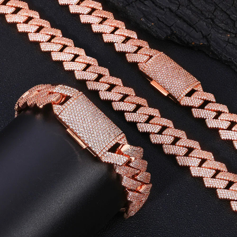 15mm Iced Out Cut Cuban Chain Necklace Quad Row Zircon - CaratixJewelry